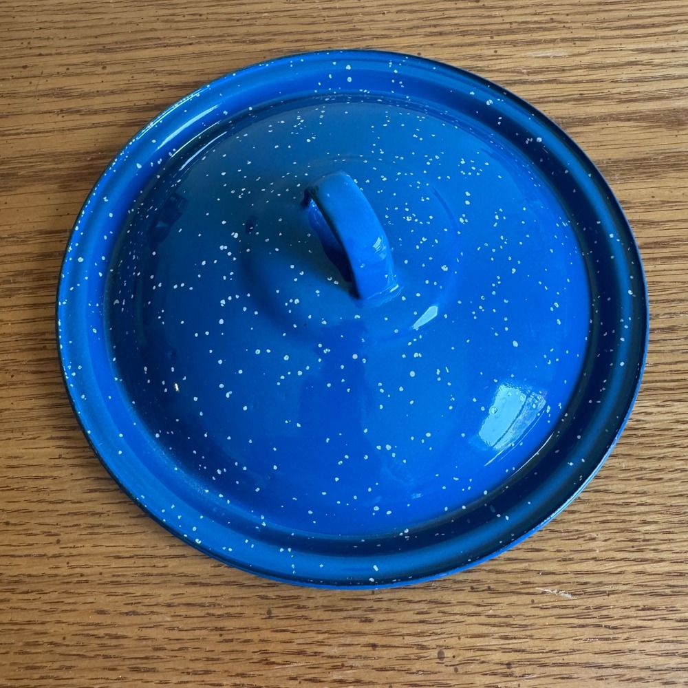 Vintage Blue Speckled Enamelware Replacement Pot Lid‎ Diameter